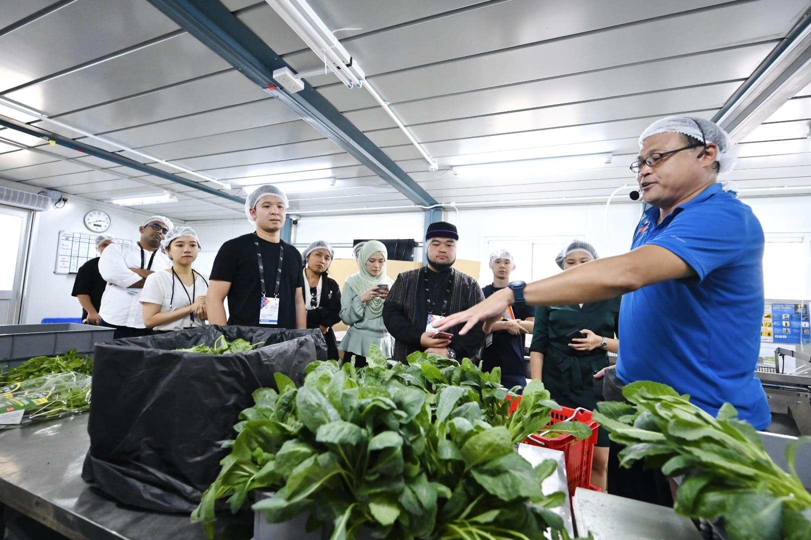 Fellows visiting a packing room at Comcrop, Singapore's first commercial rooftop farming company